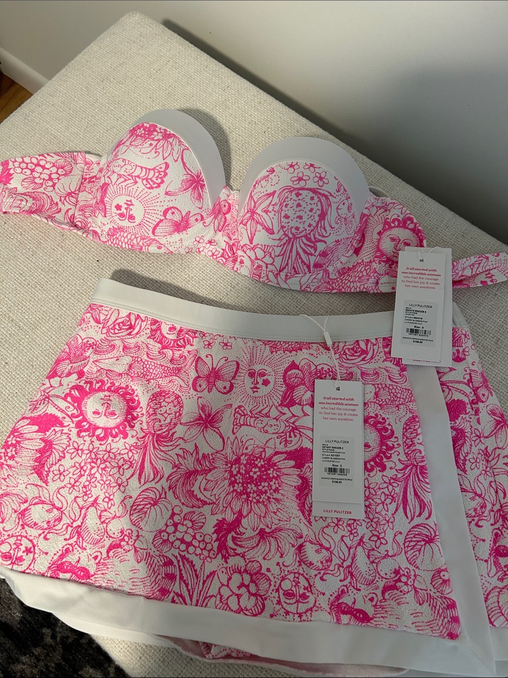 Lilly Pulitzer Pink and White Floral Bandeau Bikini Set - Picture 3 of 5